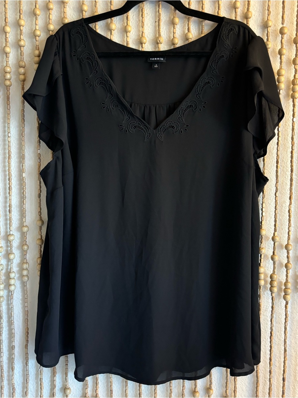 Torrid Black Embroidered Floral V Neck Flowy Short Sleeve Blouse Coquette Goth